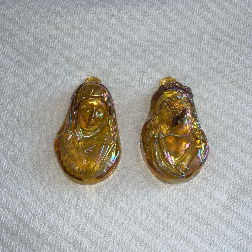 Carnival glass Iridescent yellow gold Religious hanging ornaments MCM